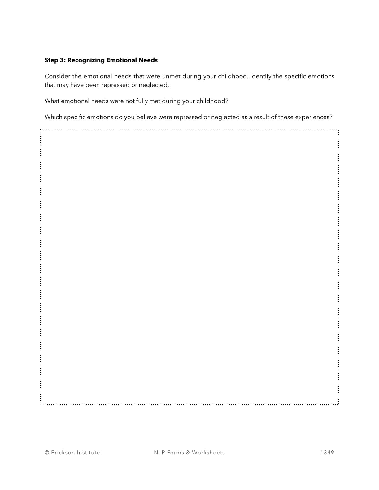 Healing Childhood Wounds Worksheet - Neuro Linguistic Programming 3