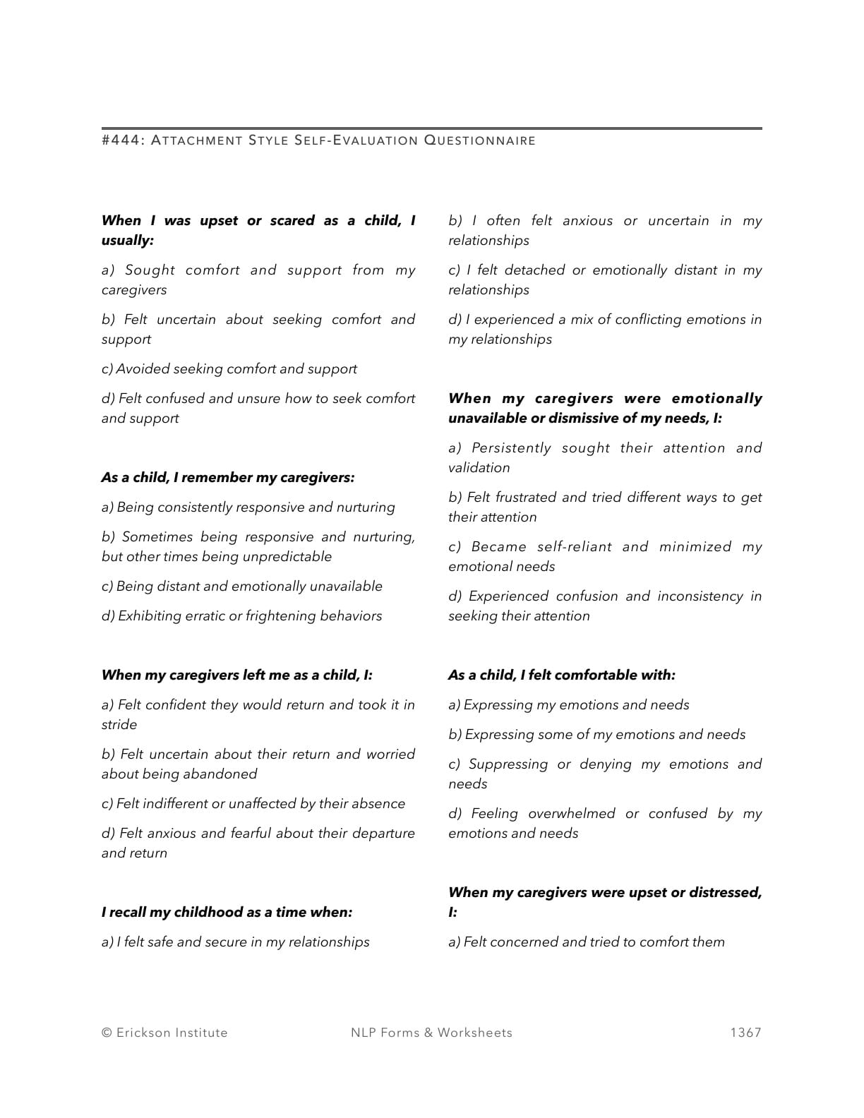 Attachment Style Self-Evaluation Questionnaire - Neuro Linguistic Programming 1