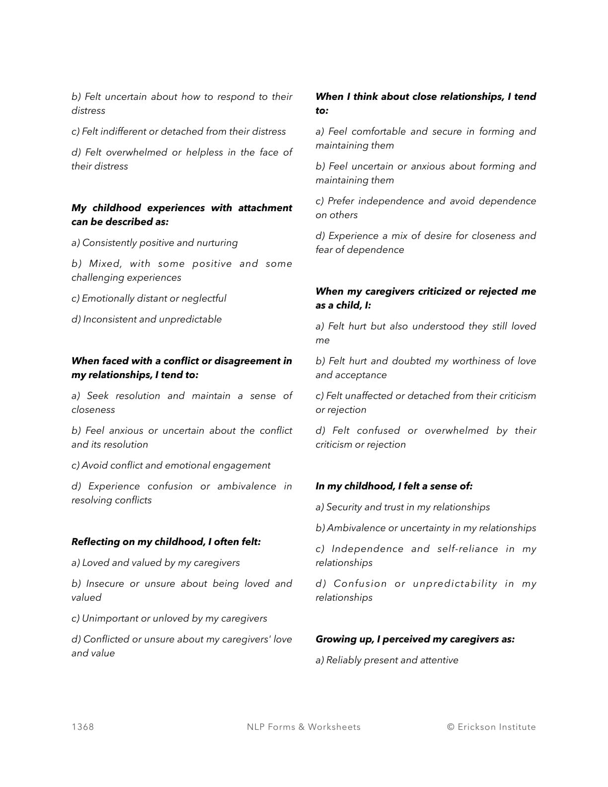 Attachment Style Self-Evaluation Questionnaire - Neuro Linguistic Programming 2