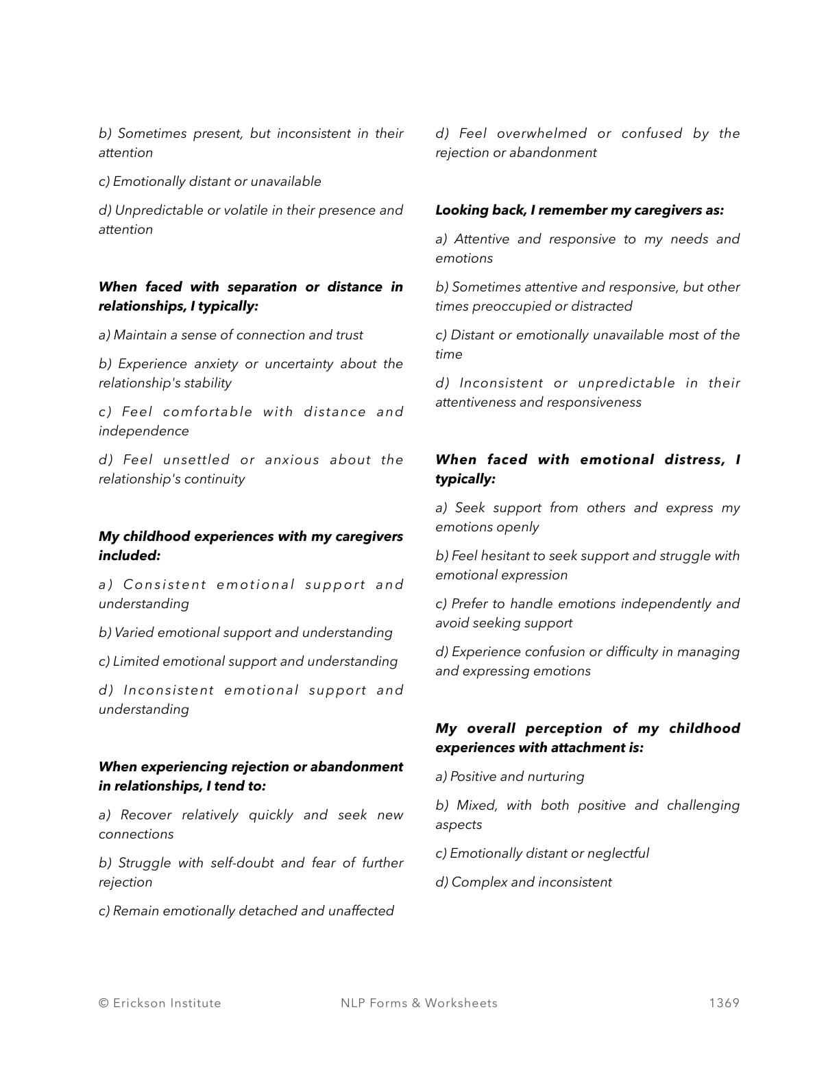 Attachment Style Self-Evaluation Questionnaire - Neuro Linguistic Programming 3