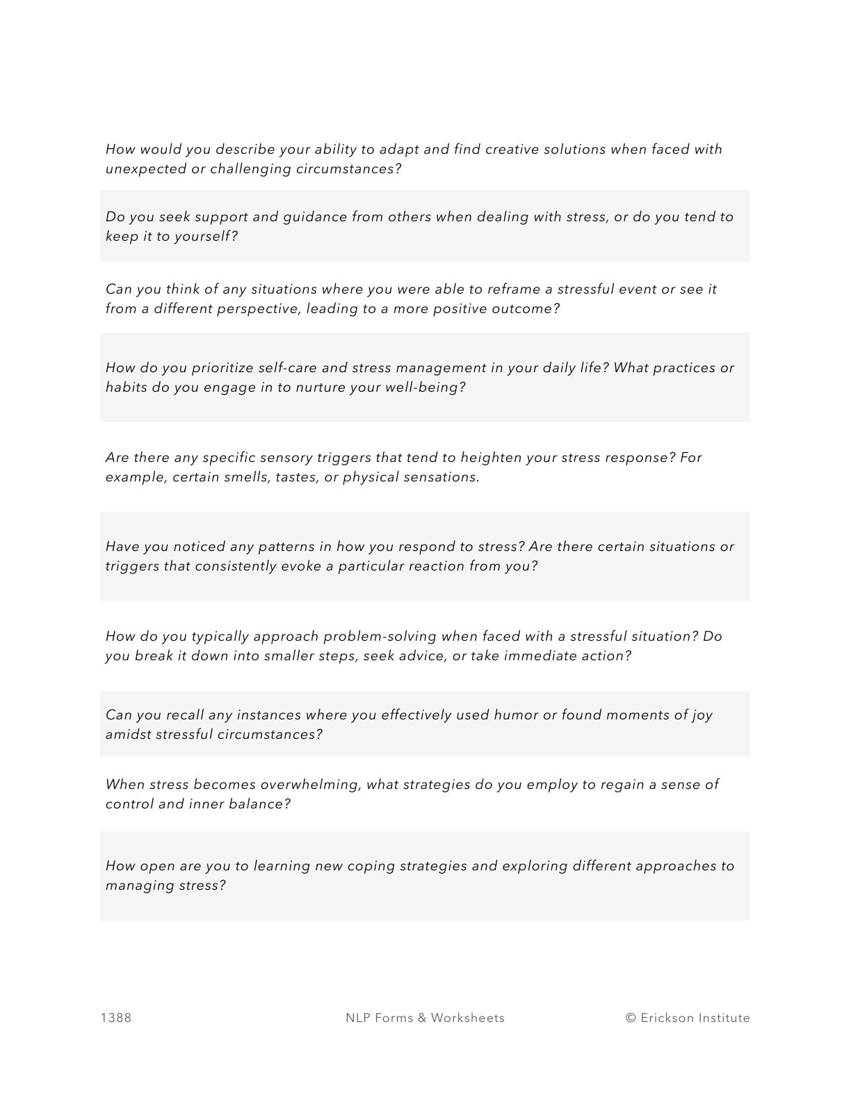 Stress Adaptation Levels Questionnaire - Neuro Linguistic Programming 2