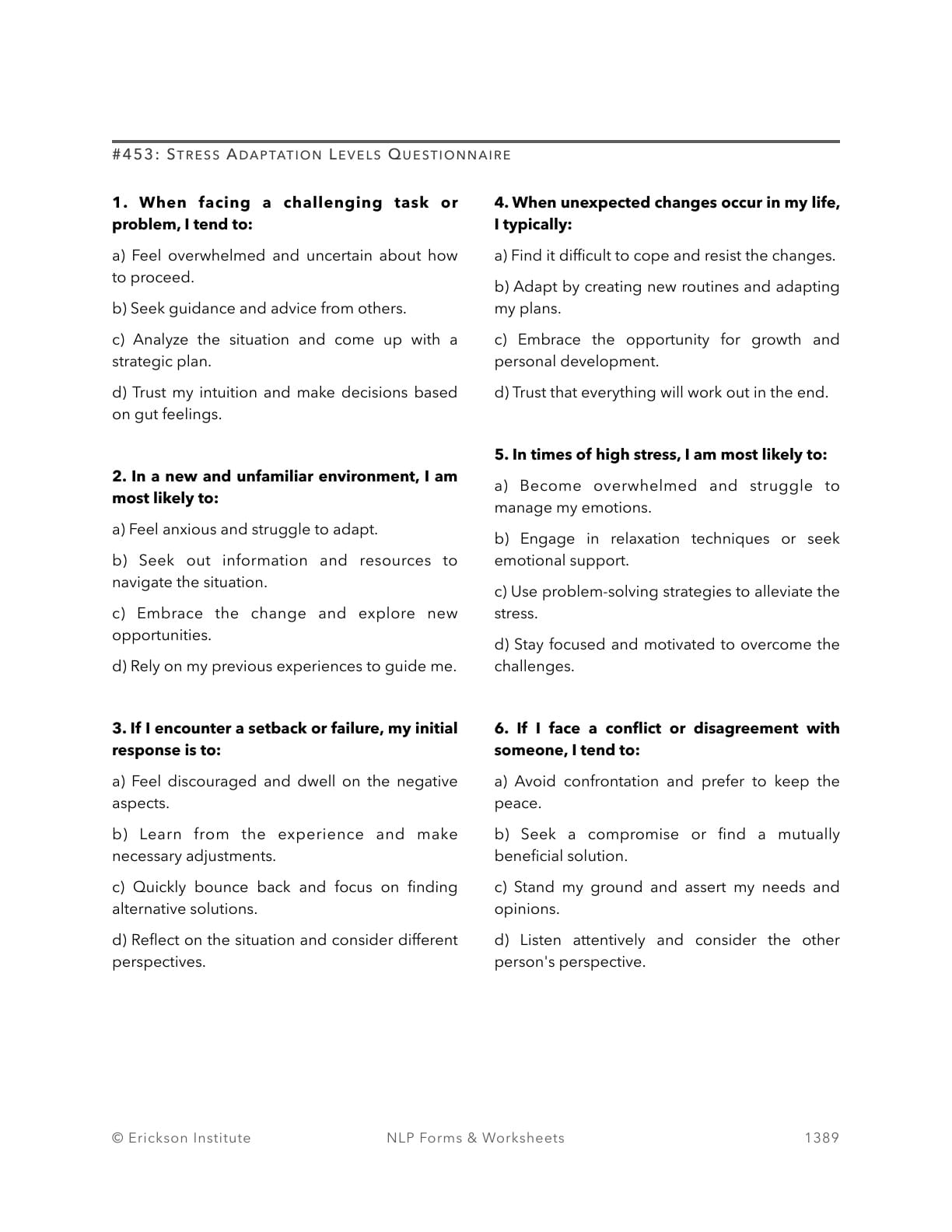 Stress Adaptation Levels Questionnaire - Neuro Linguistic Programming 1