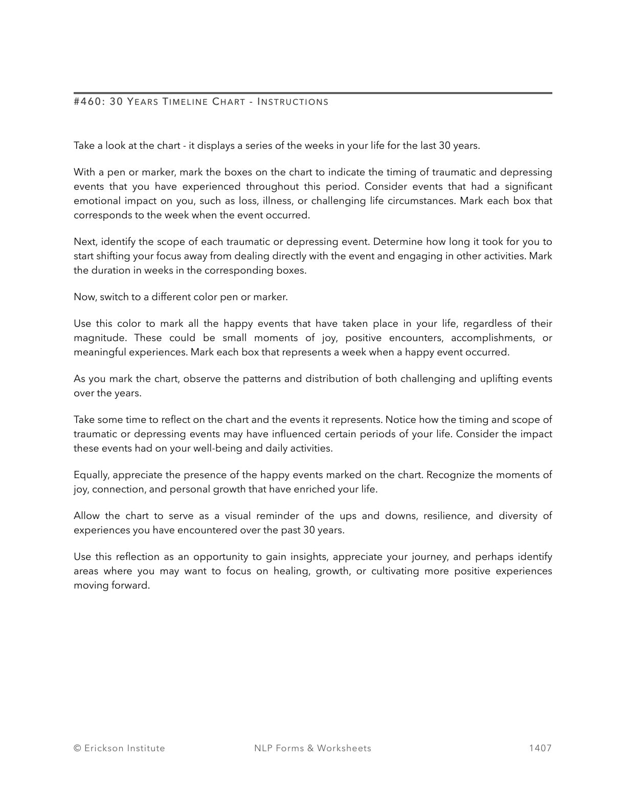 30 Years Timeline Chart - Instructions - Neuro Linguistic Programming 1