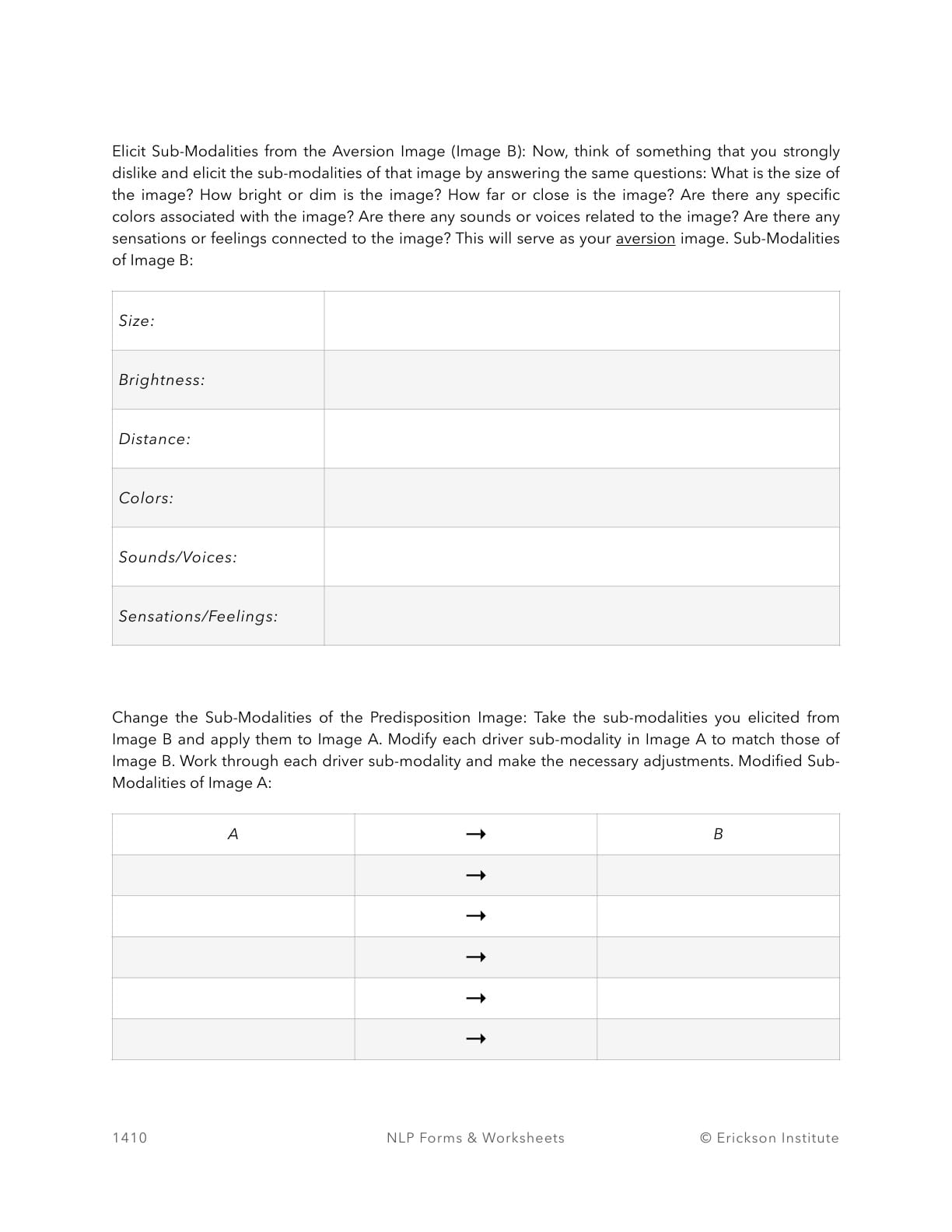 Overcoming Problematic Predispositions Worksheet - Neuro Linguistic Programming 2