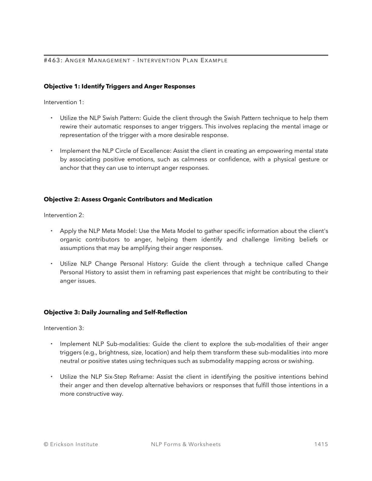 Anger Management - Intervention Plan Example - Neuro Linguistic Programming 1