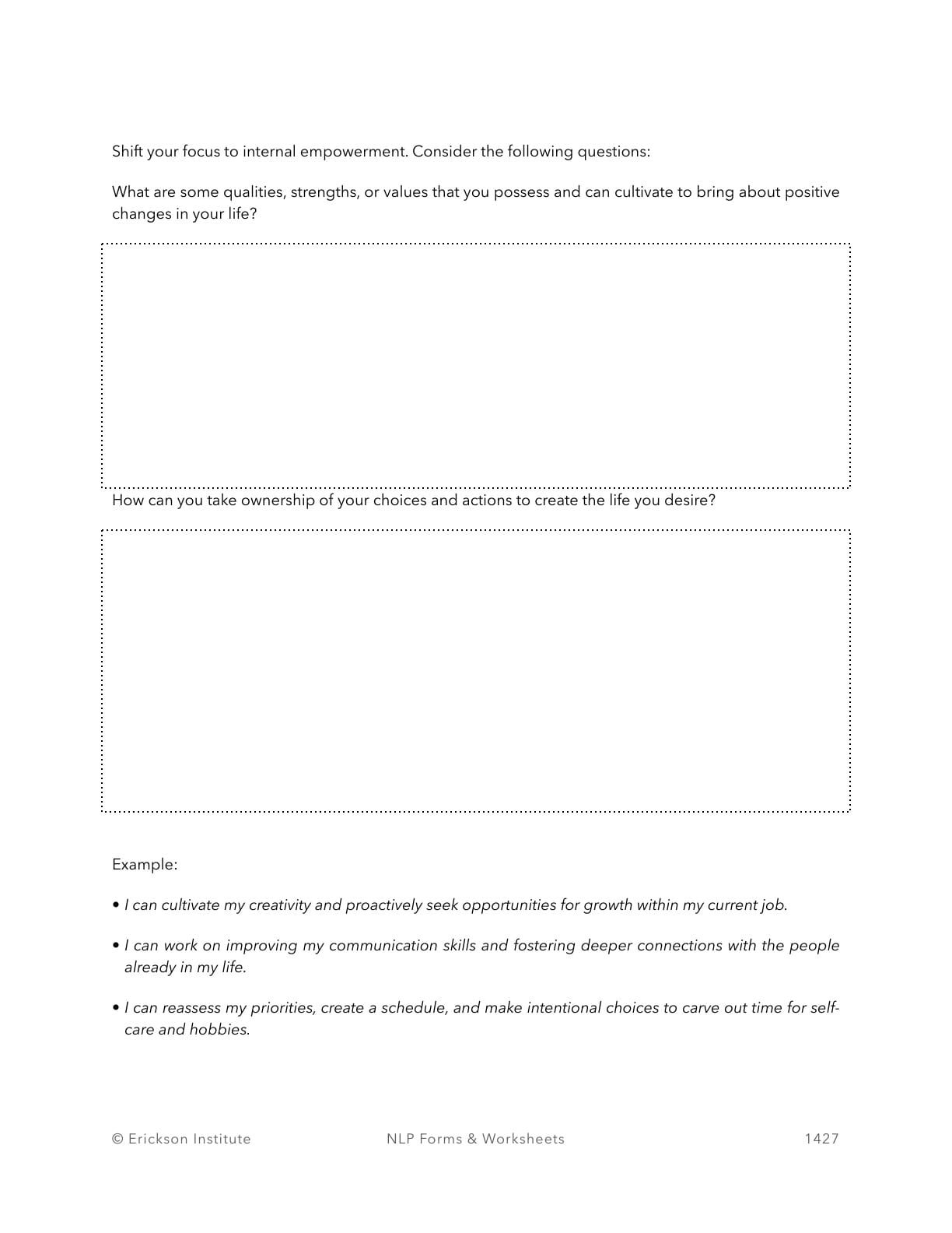Embodying Self-Efficacy Worksheet - Neuro Linguistic Programming 3