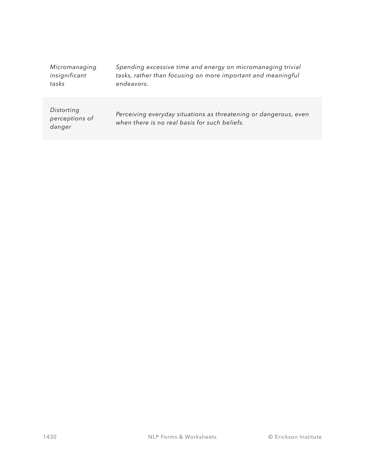 Useless Worries Worksheet - Neuro Linguistic Programming 2