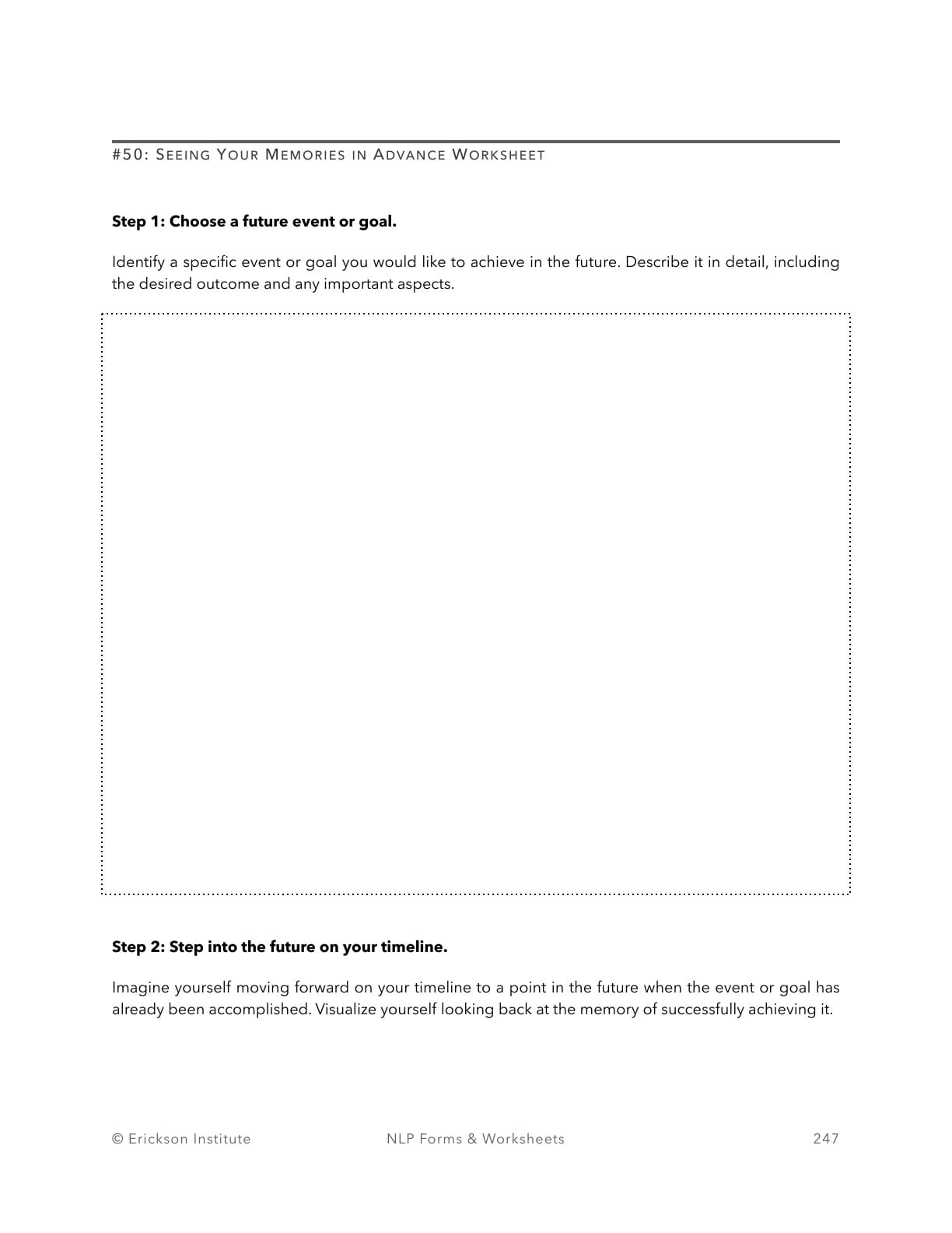 Seeing Your Memories in Advance Worksheet - Neuro Linguistic Programming 1