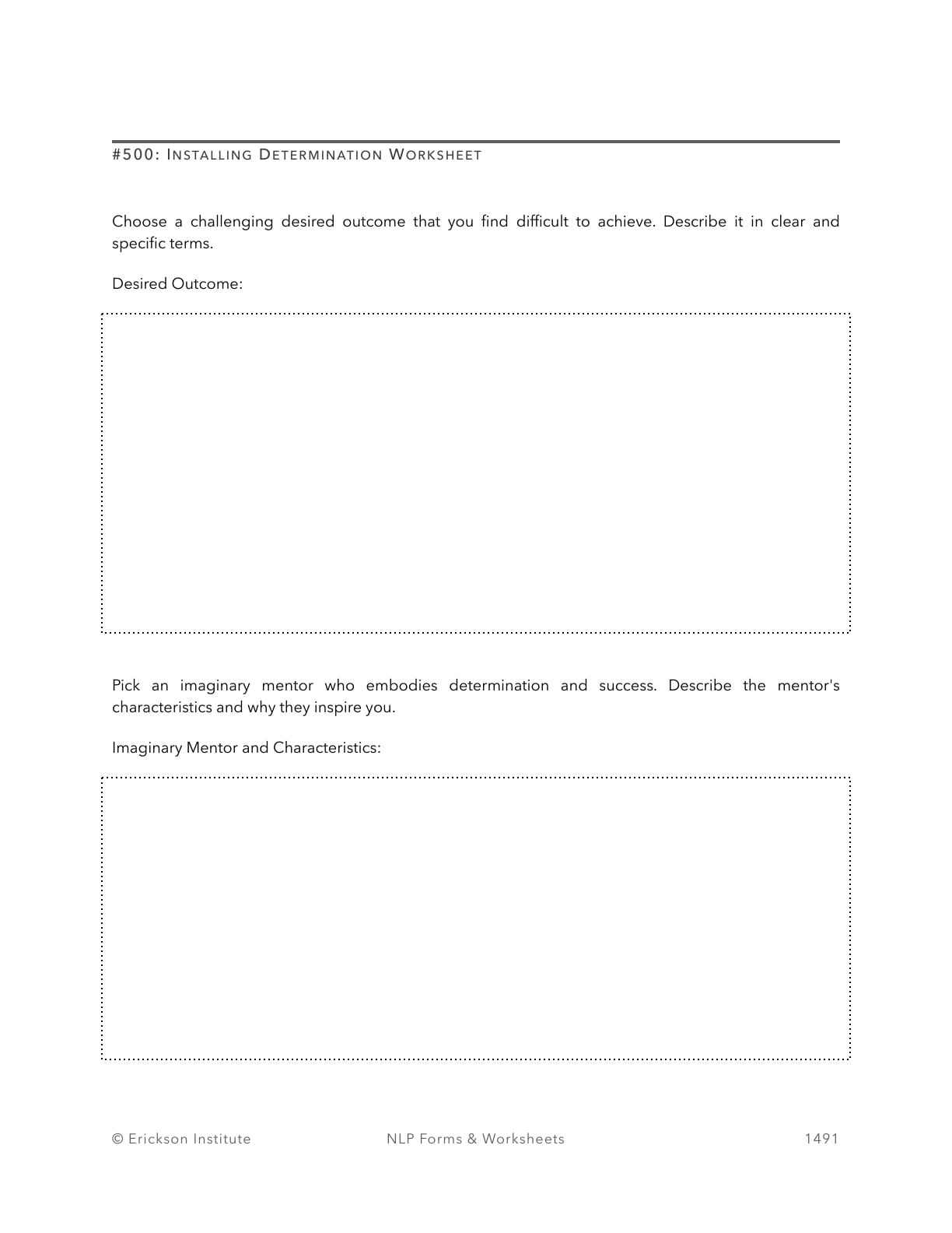 Installing Determination Worksheet - Neuro Linguistic Programming 1