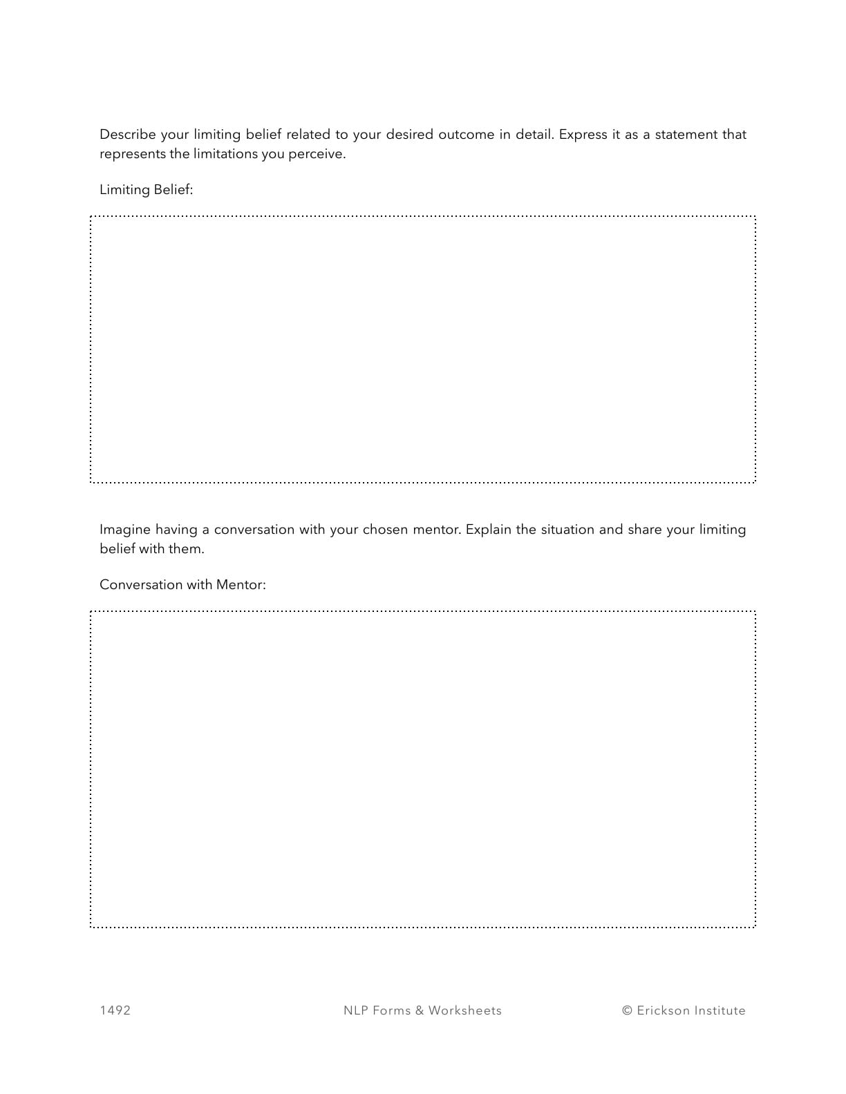 Installing Determination Worksheet - Neuro Linguistic Programming 2