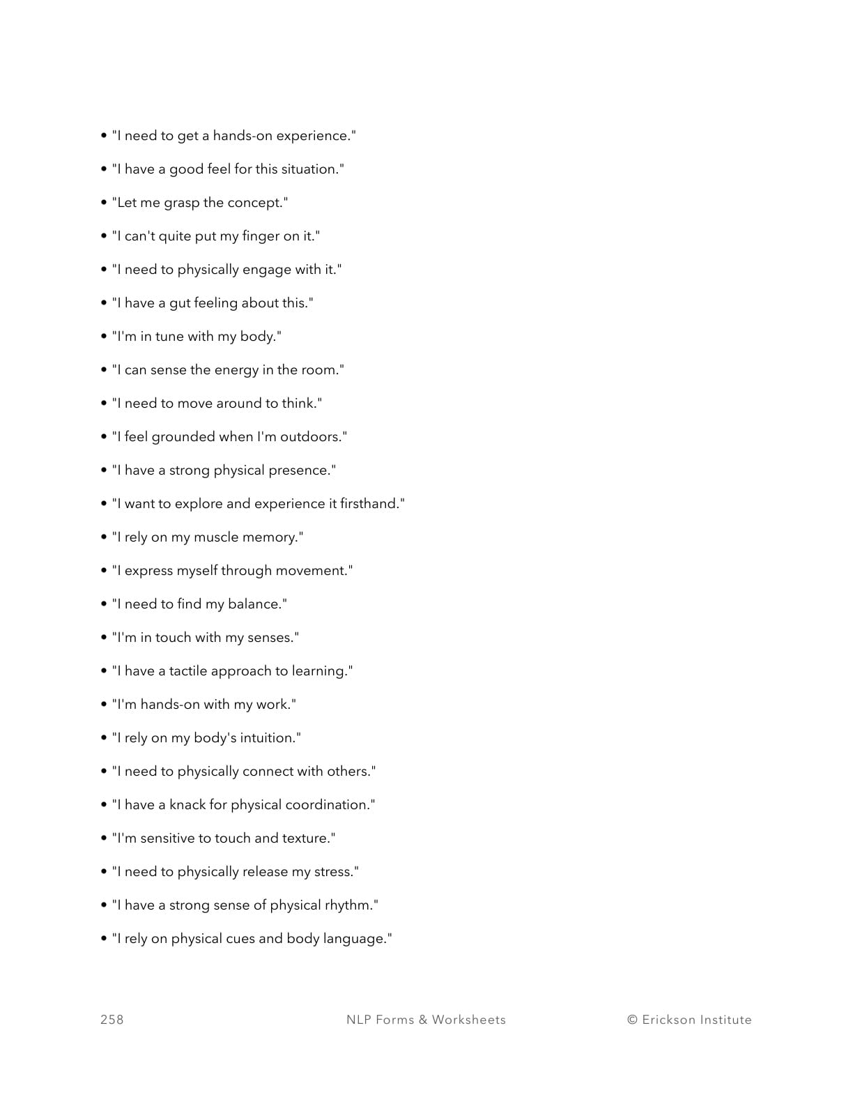 Predicates (kinesthetic) List - Neuro Linguistic Programming 2