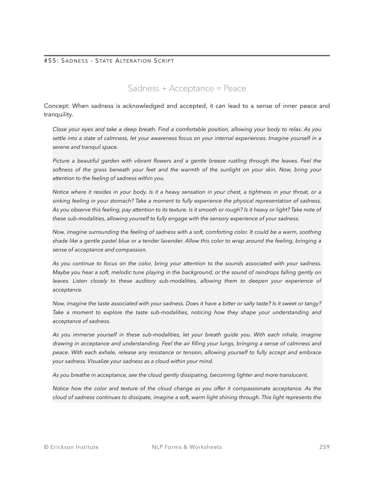 Sadness - State Alteration Script - Neuro Linguistic Programming 1