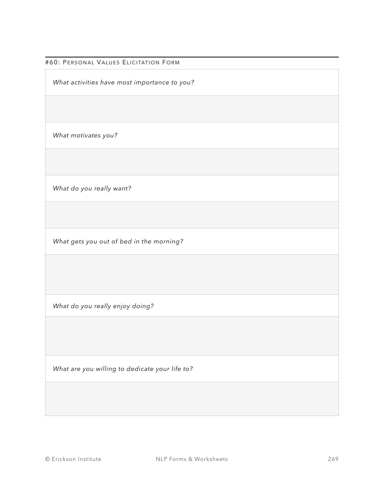 Personal Values Elicitation Form - Neuro Linguistic Programming 1