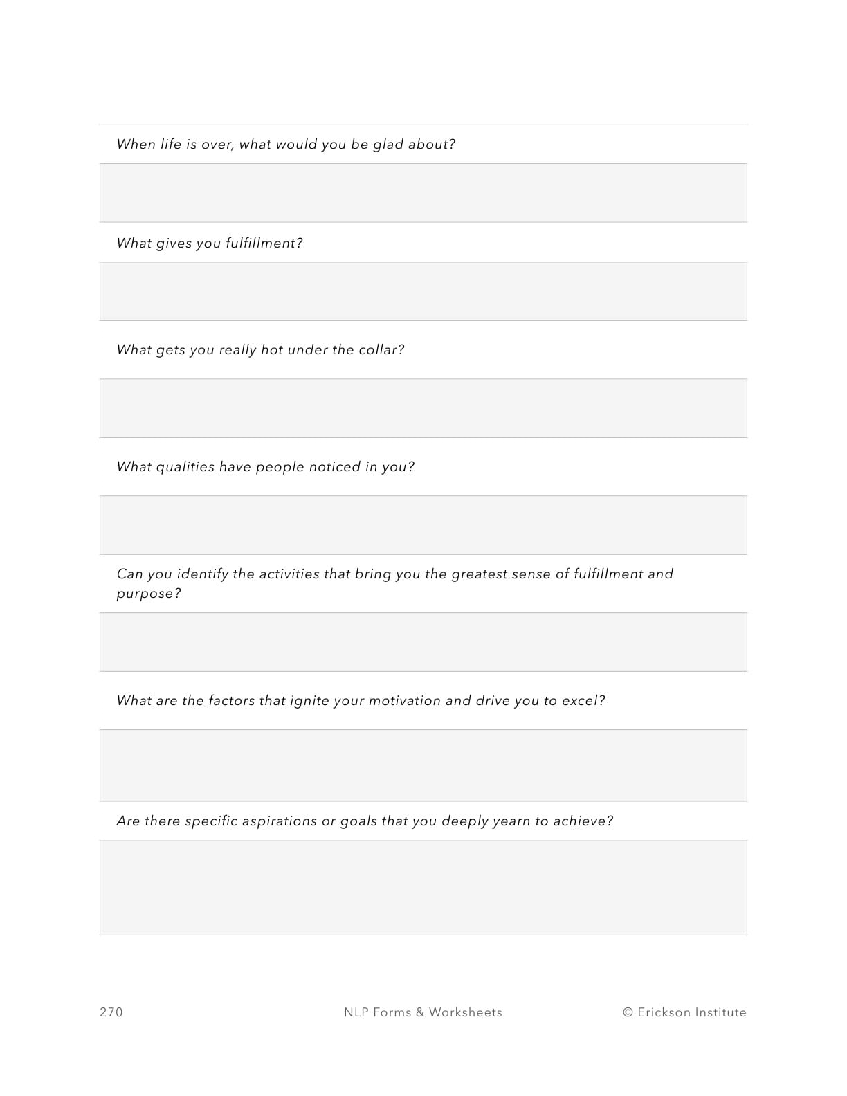 Personal Values Elicitation Form - Neuro Linguistic Programming 2