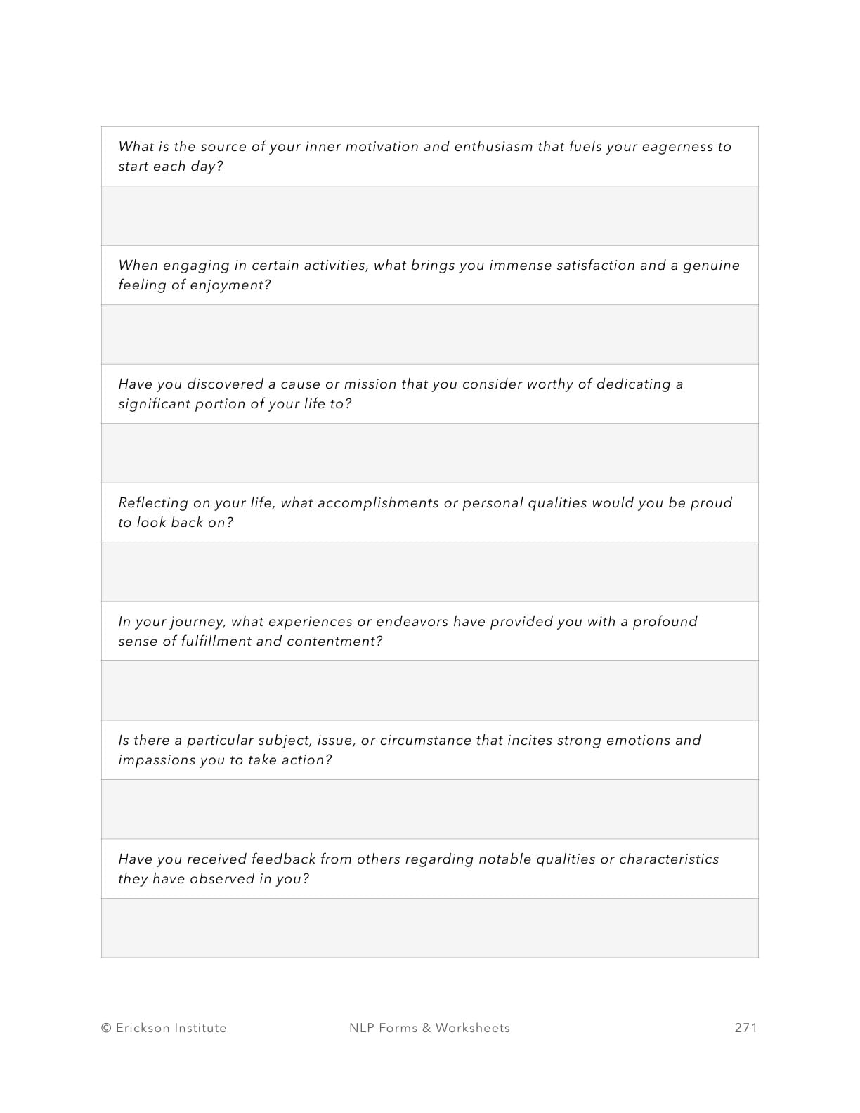Personal Values Elicitation Form - Neuro Linguistic Programming 3