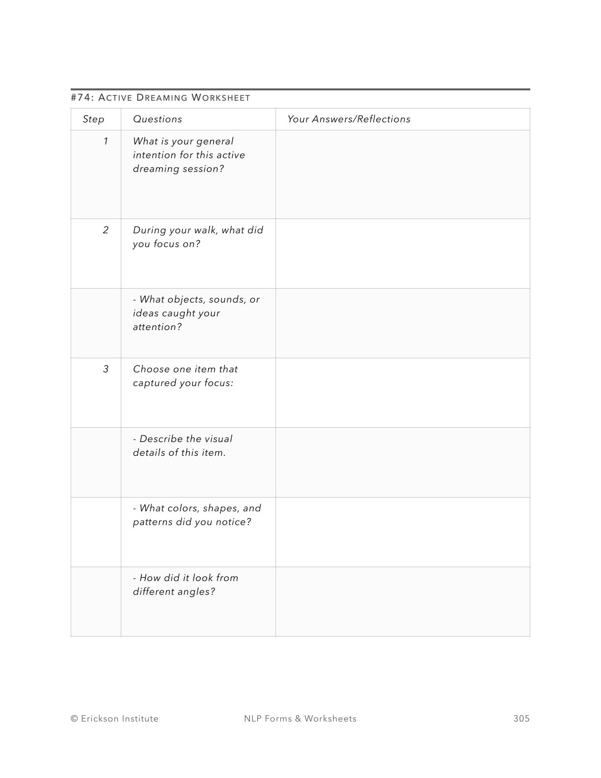 Active Dreaming Worksheet - Neuro Linguistic Programming 1