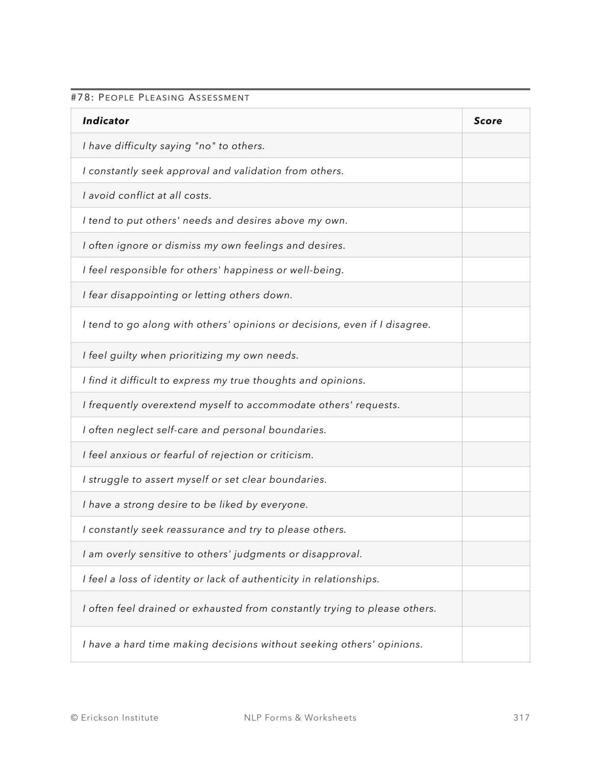 People Pleasing Assessment - Neuro Linguistic Programming 1