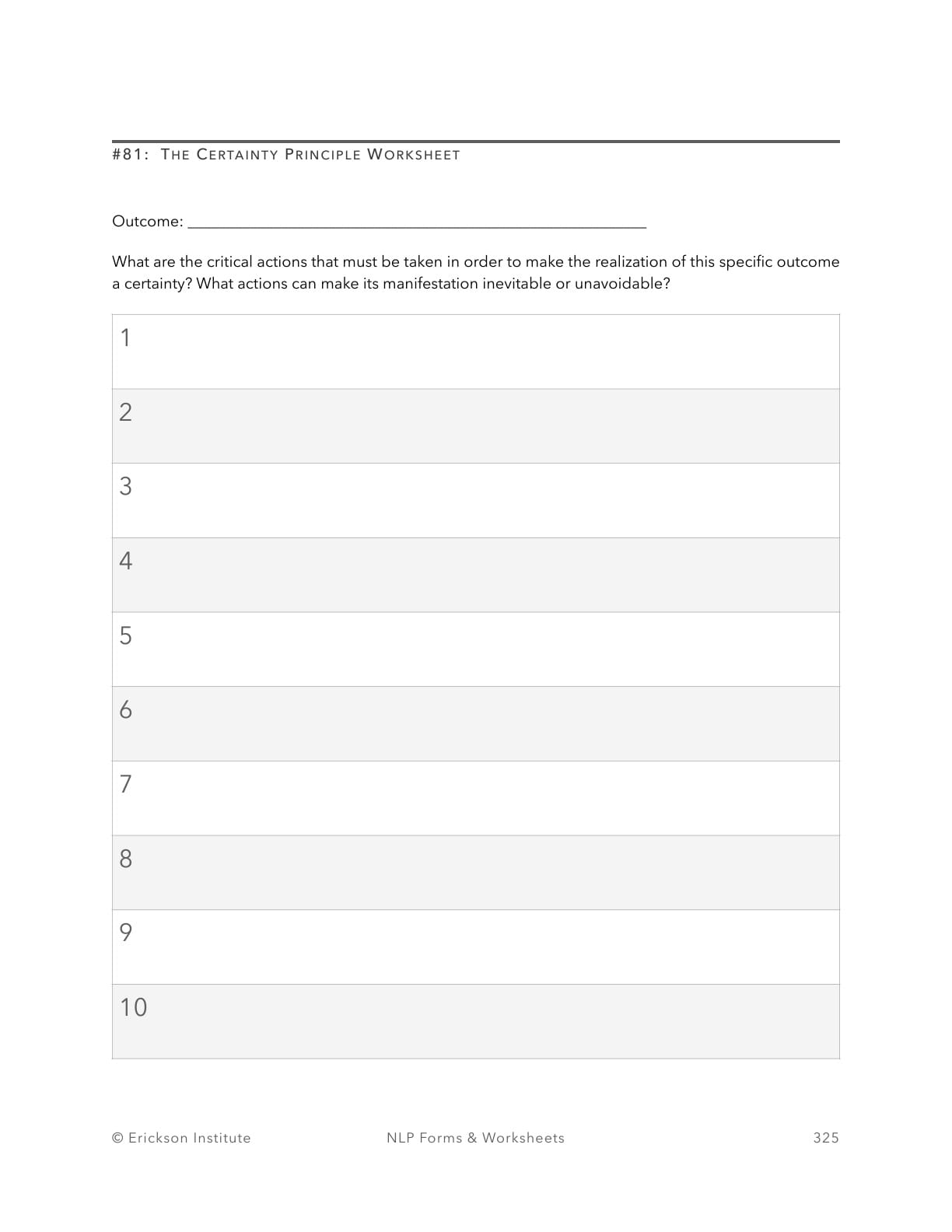 The Certainty Principle Worksheet - Neuro Linguistic Programming 1