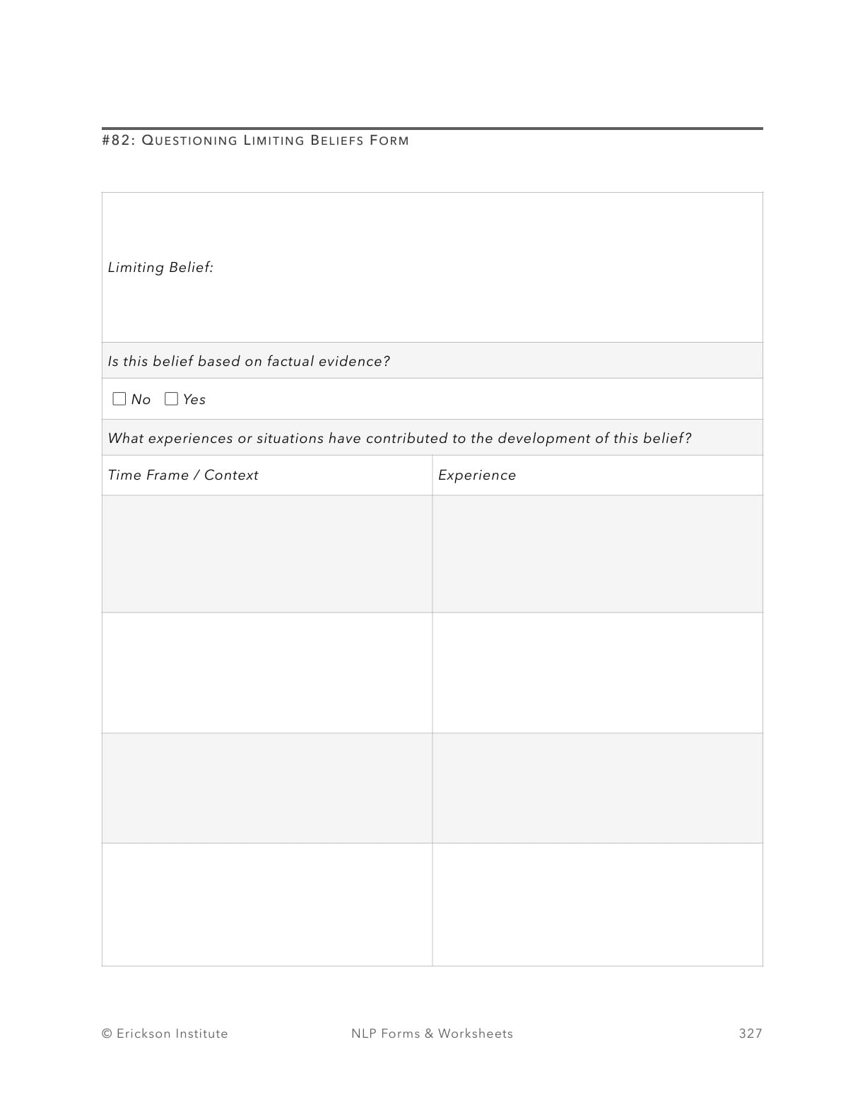 Questioning Limiting Beliefs Form (Example) - Neuro Linguistic Programming 1