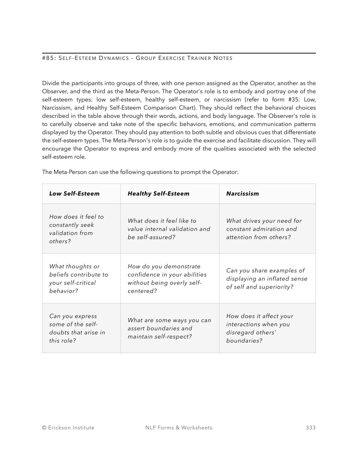 SED Exercise - Participant Feedback Form - Neuro Linguistic Programming 1