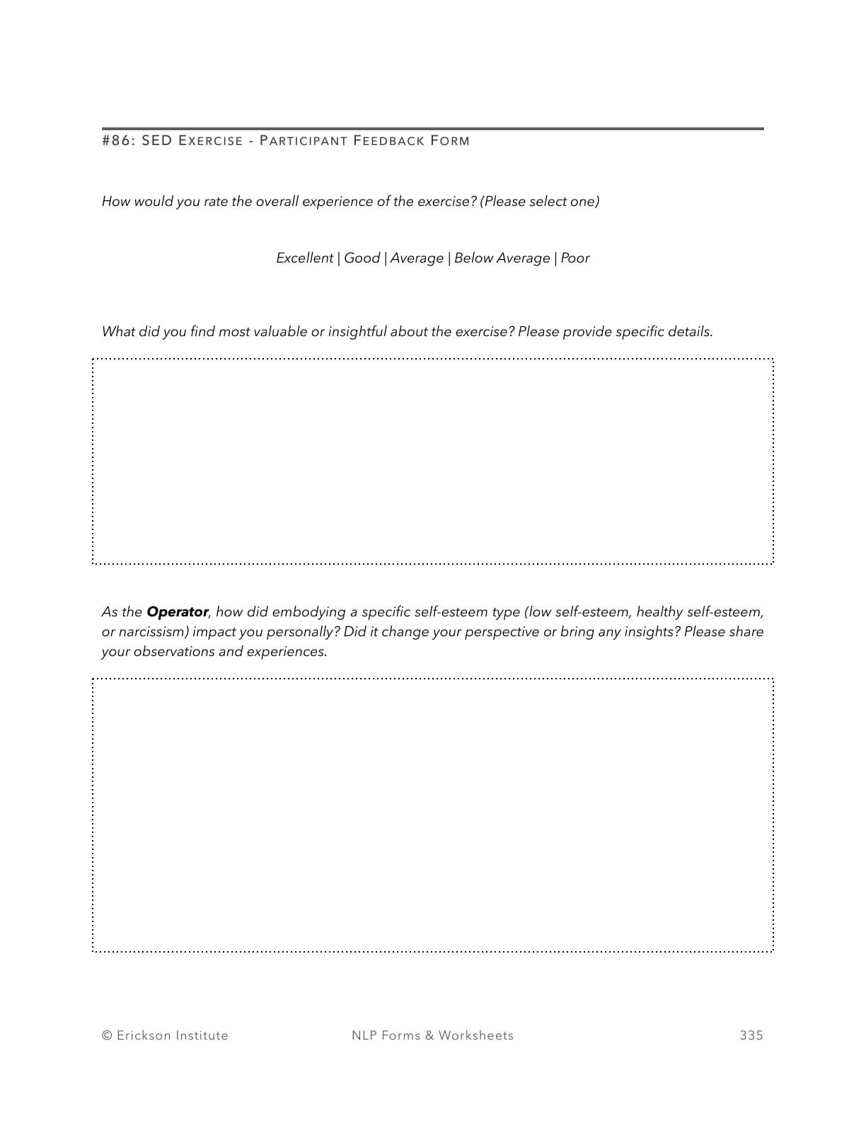 SED Exercise - Participant Feedback Form - Neuro Linguistic Programming 1