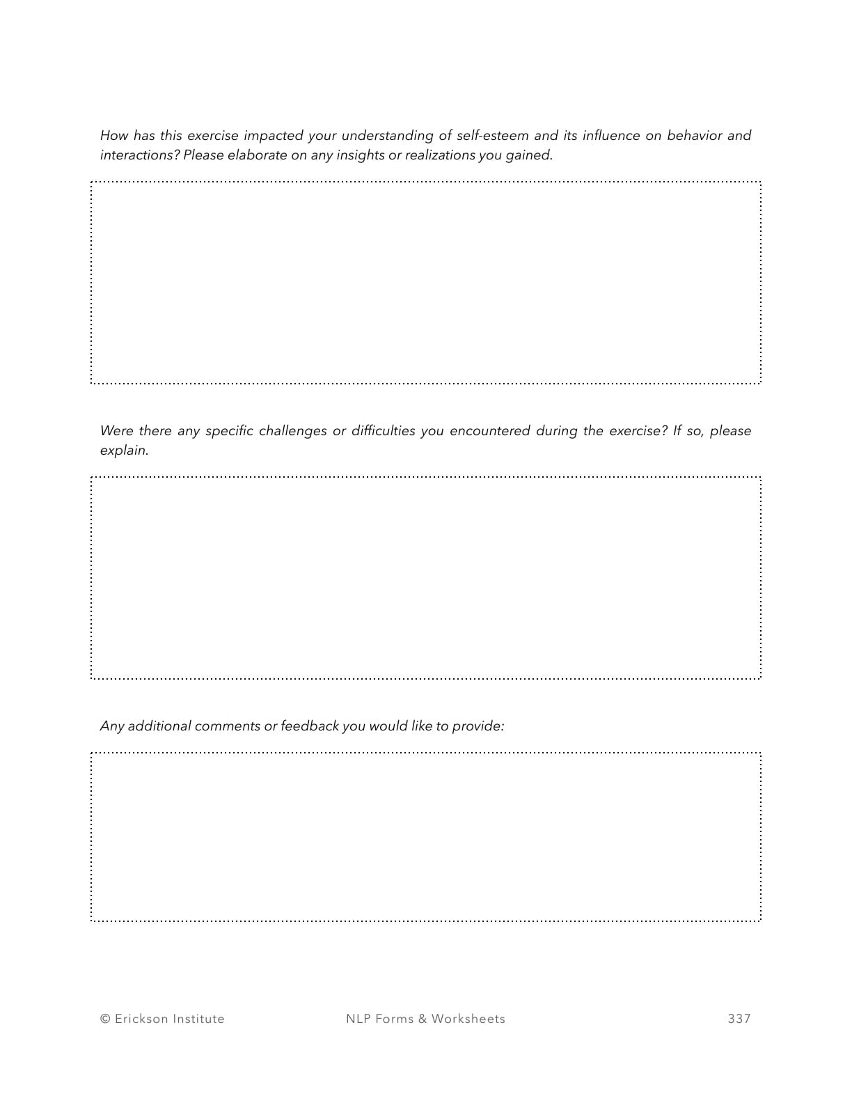 SED Exercise - Participant Feedback Form - Neuro Linguistic Programming 3