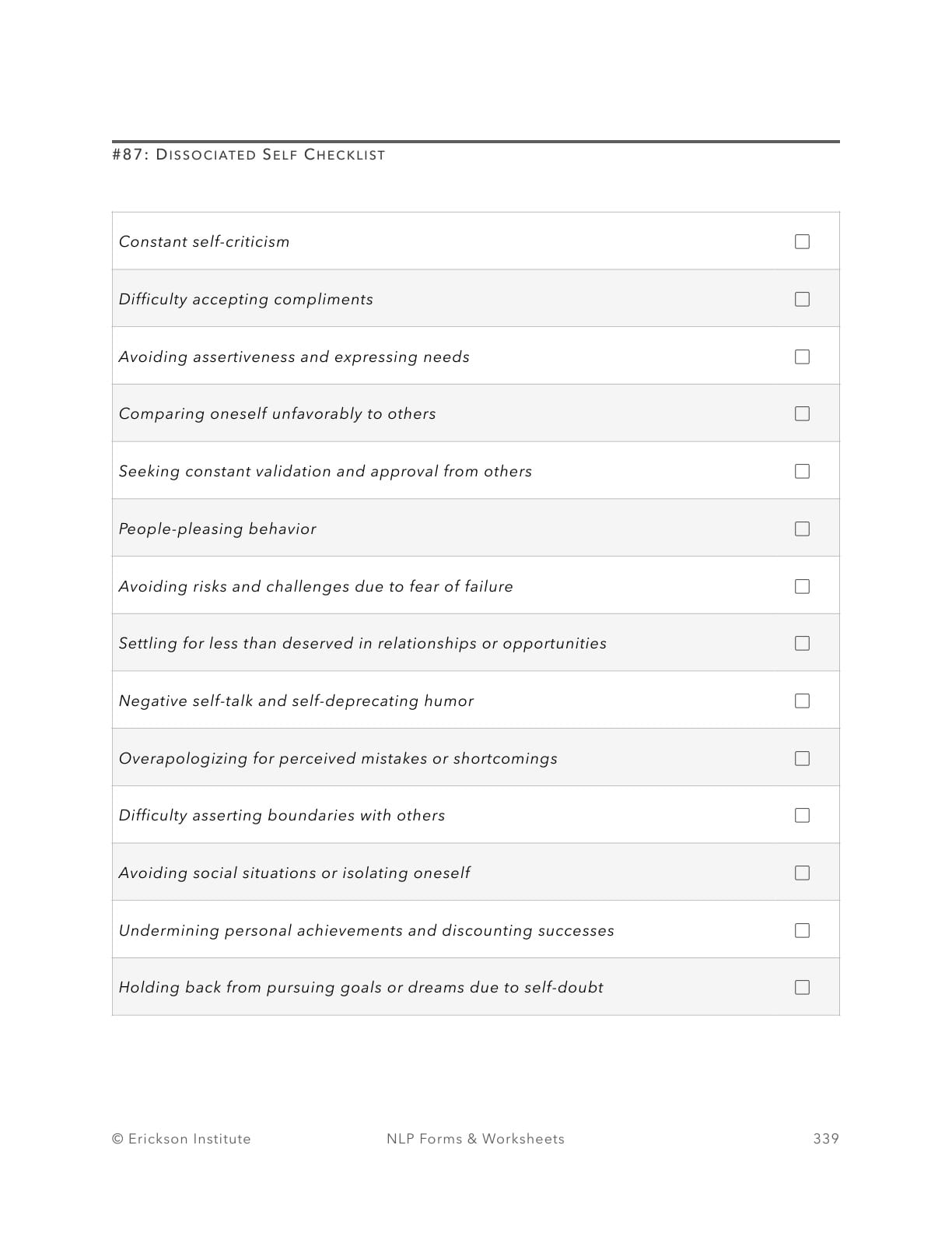 Dissociated Self Checklist - Neuro Linguistic Programming 1
