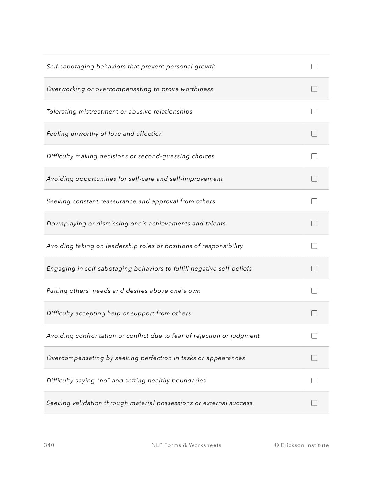Dissociated Self Checklist - Neuro Linguistic Programming 2