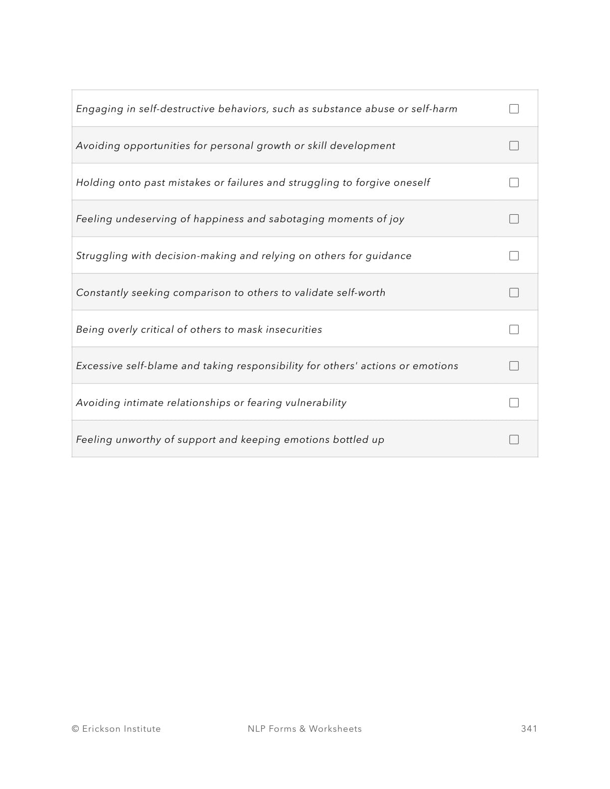 Dissociated Self Checklist - Neuro Linguistic Programming 3