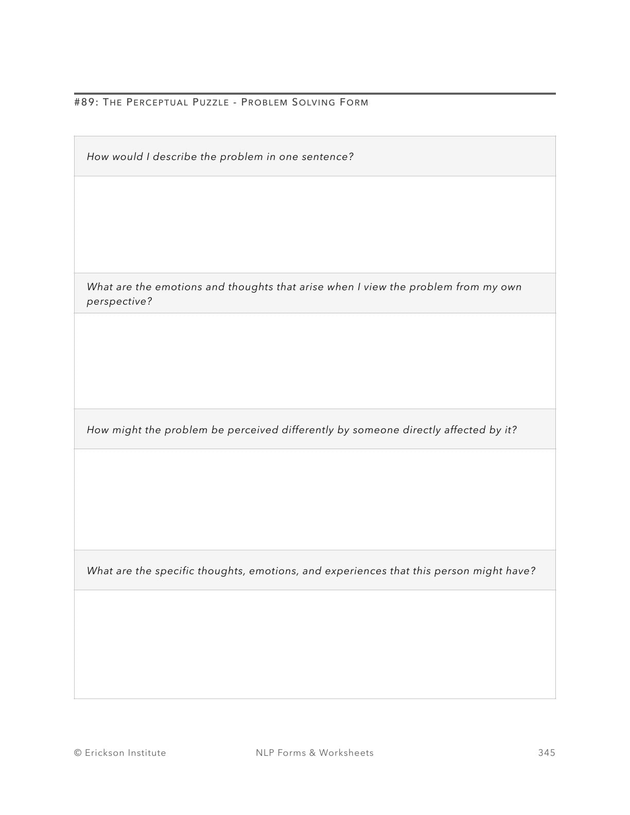 The Perceptual Puzzle - Problem Solving Form - Neuro Linguistic Programming 1