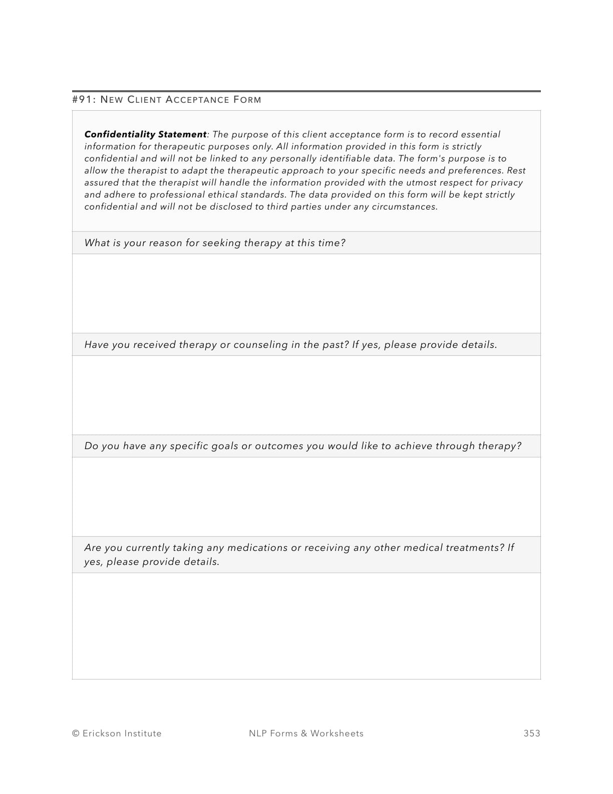 New Client Acceptance Form - Neuro Linguistic Programming 1