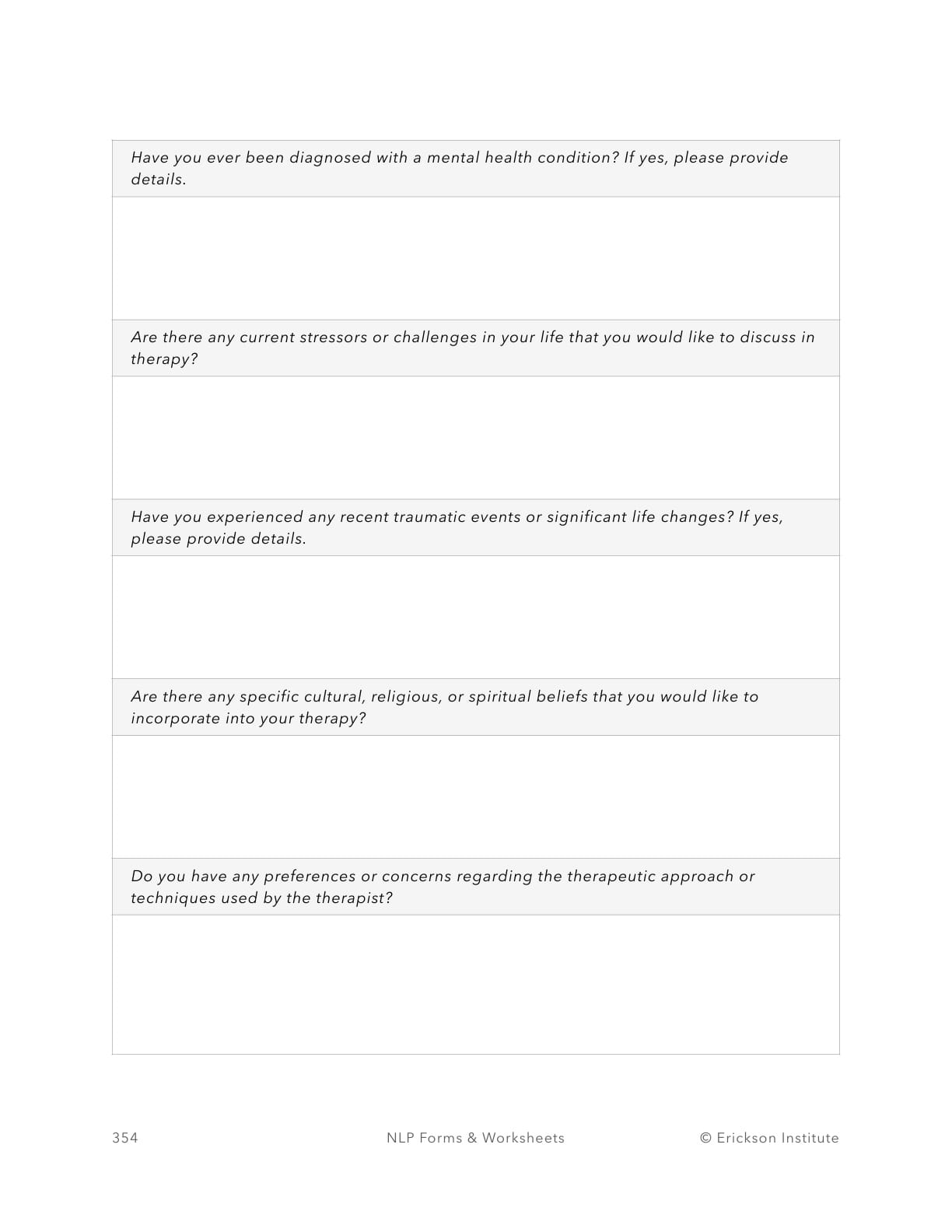 New Client Acceptance Form - Neuro Linguistic Programming 2
