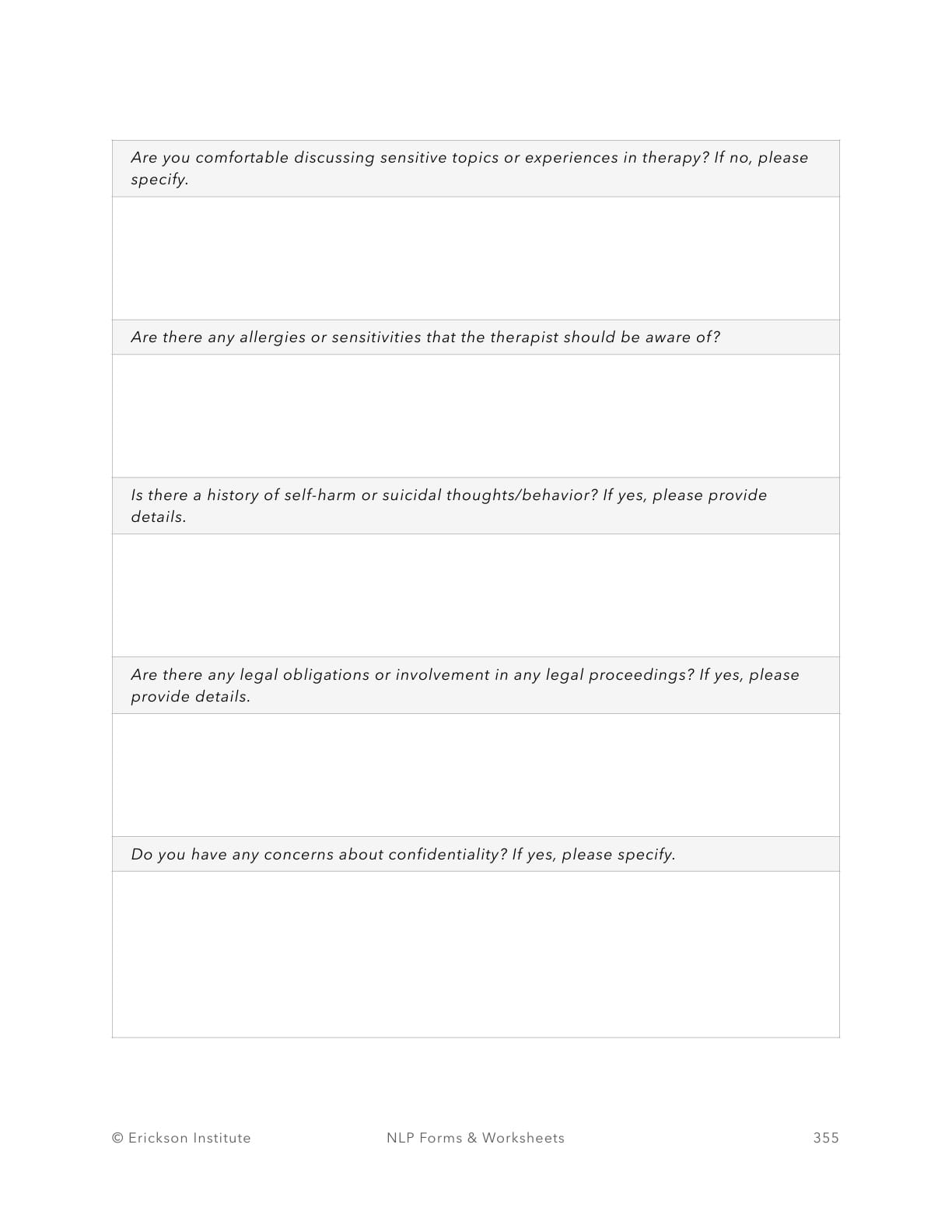 New Client Acceptance Form - Neuro Linguistic Programming 3