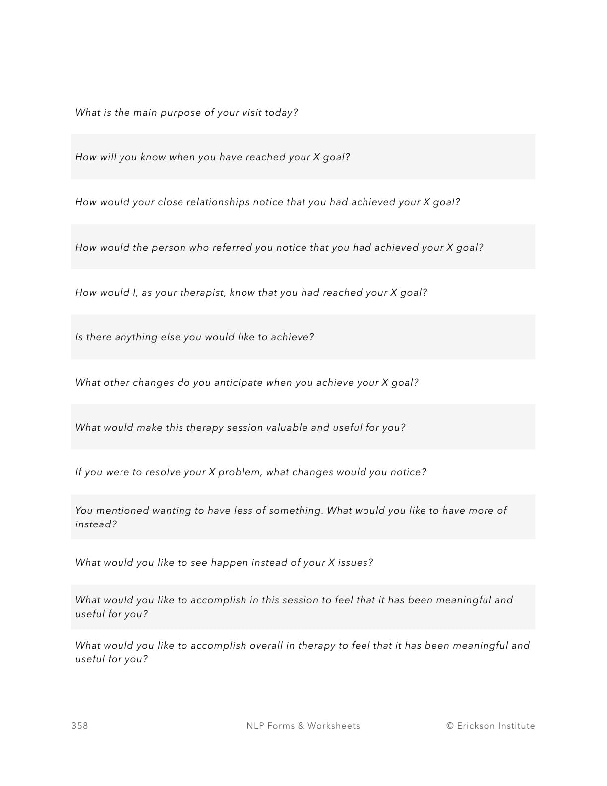 Intake Interview - Questions List - Neuro Linguistic Programming 2
