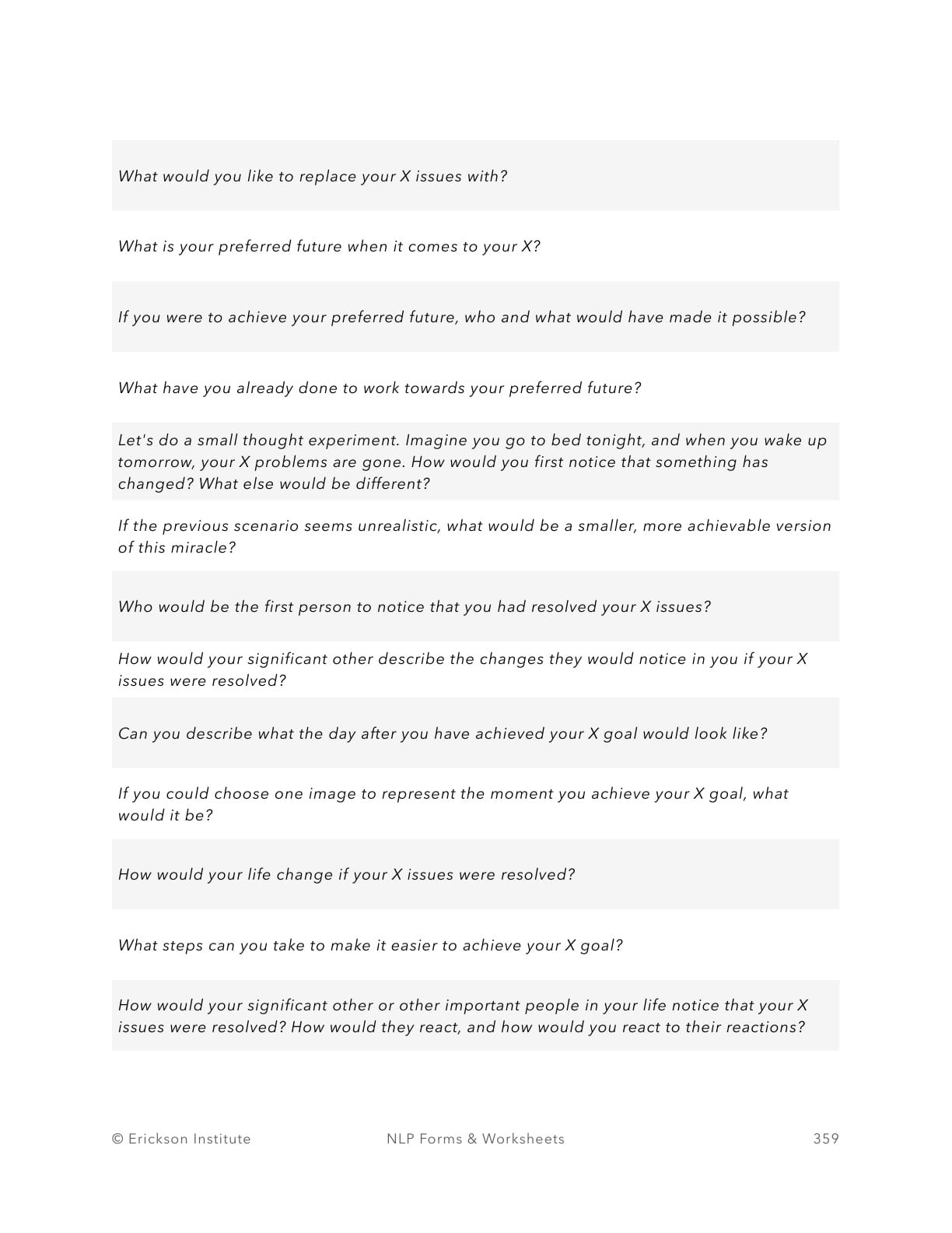 Intake Interview - Questions List - Neuro Linguistic Programming 3
