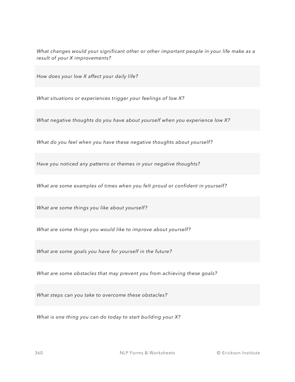 Intake Interview - Questions List - Neuro Linguistic Programming 4