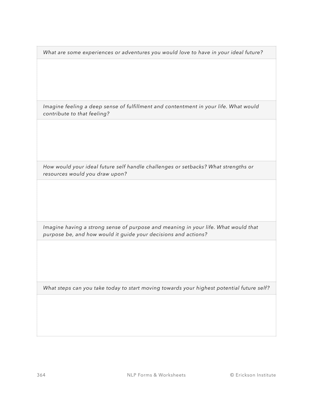 Envisioning the Future-Self Worksheet - Neuro Linguistic Programming 4